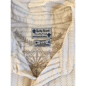 Vtg Lucky Brand Shirt Men L Embroidered Back Long Sleeve Hipster Cool Guy Hippy